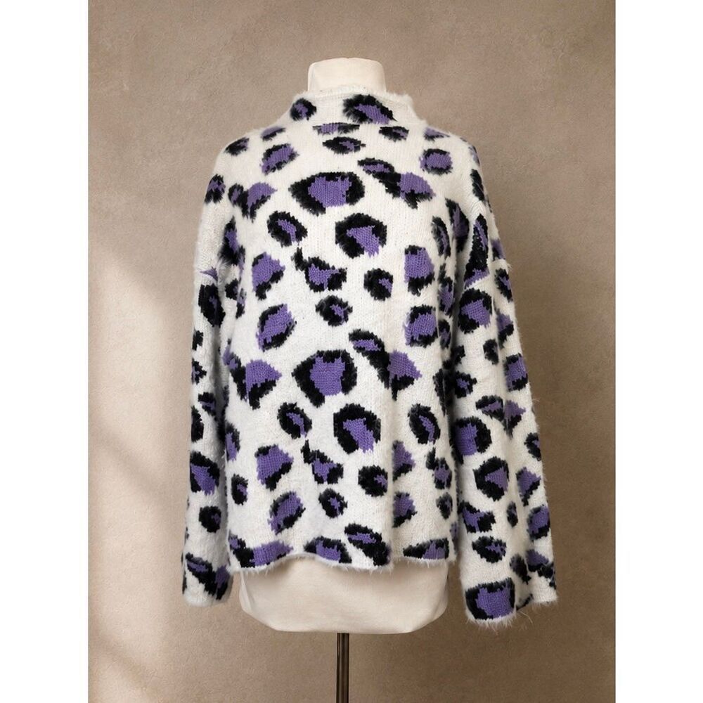 Anthropologie Sz L Lilac Leopard Funnel Neck Sweater Moon River
